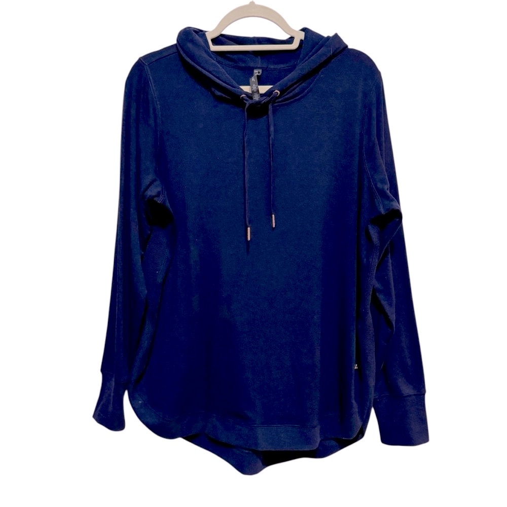 GAIAM Navy Blue Hooded Athletic Top with Dolphin Hem, size XL